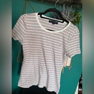 Tommy Hilfiger striped preppy tee red white blue size medium